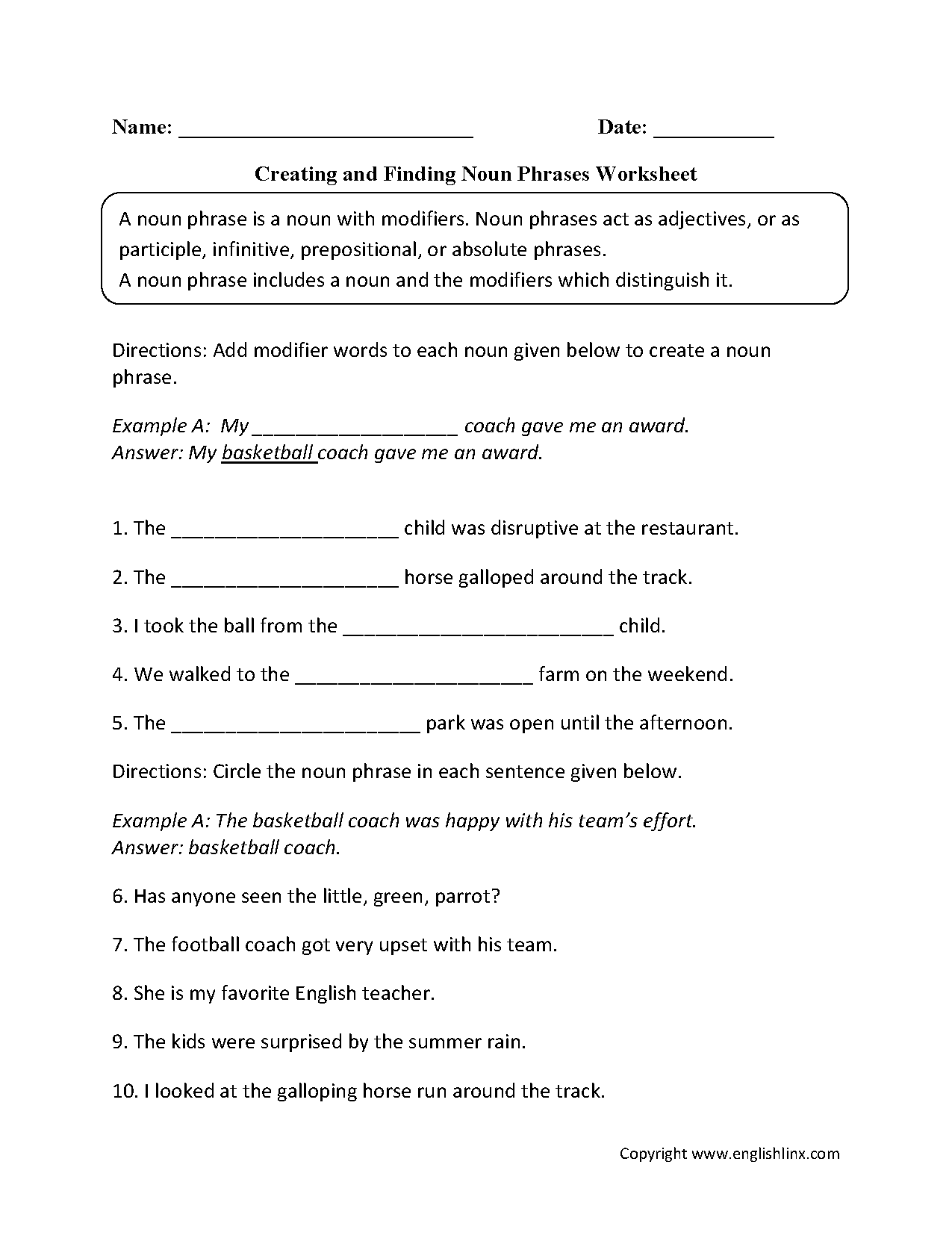 Adjectival Phrase Worksheet For Grade 5