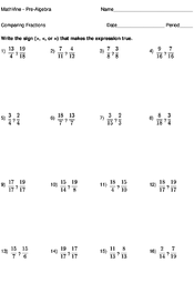 Pre-Algebra Fraction Worksheets
