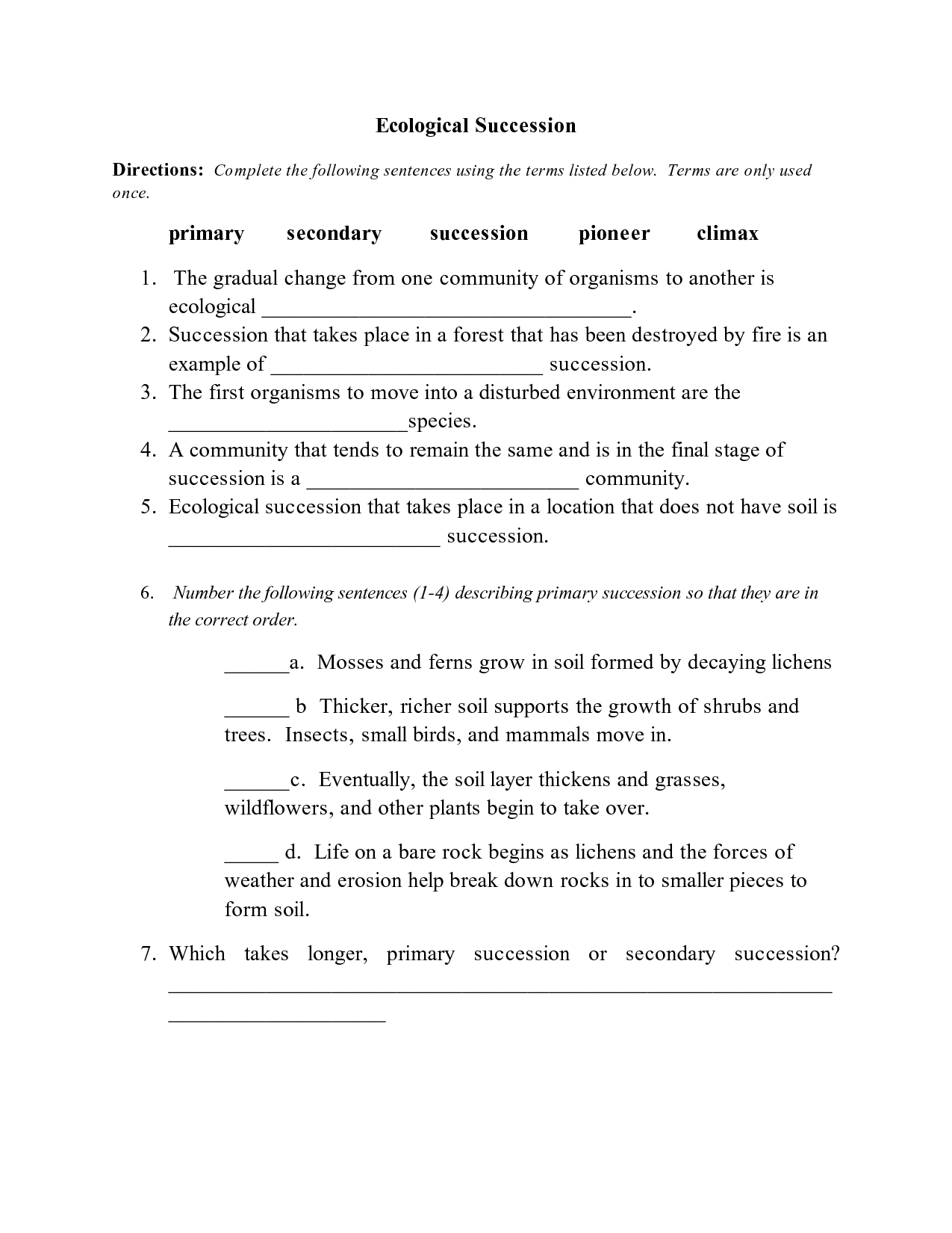 Succession Worksheets High School. Succession. Best Free Printable Worksheets