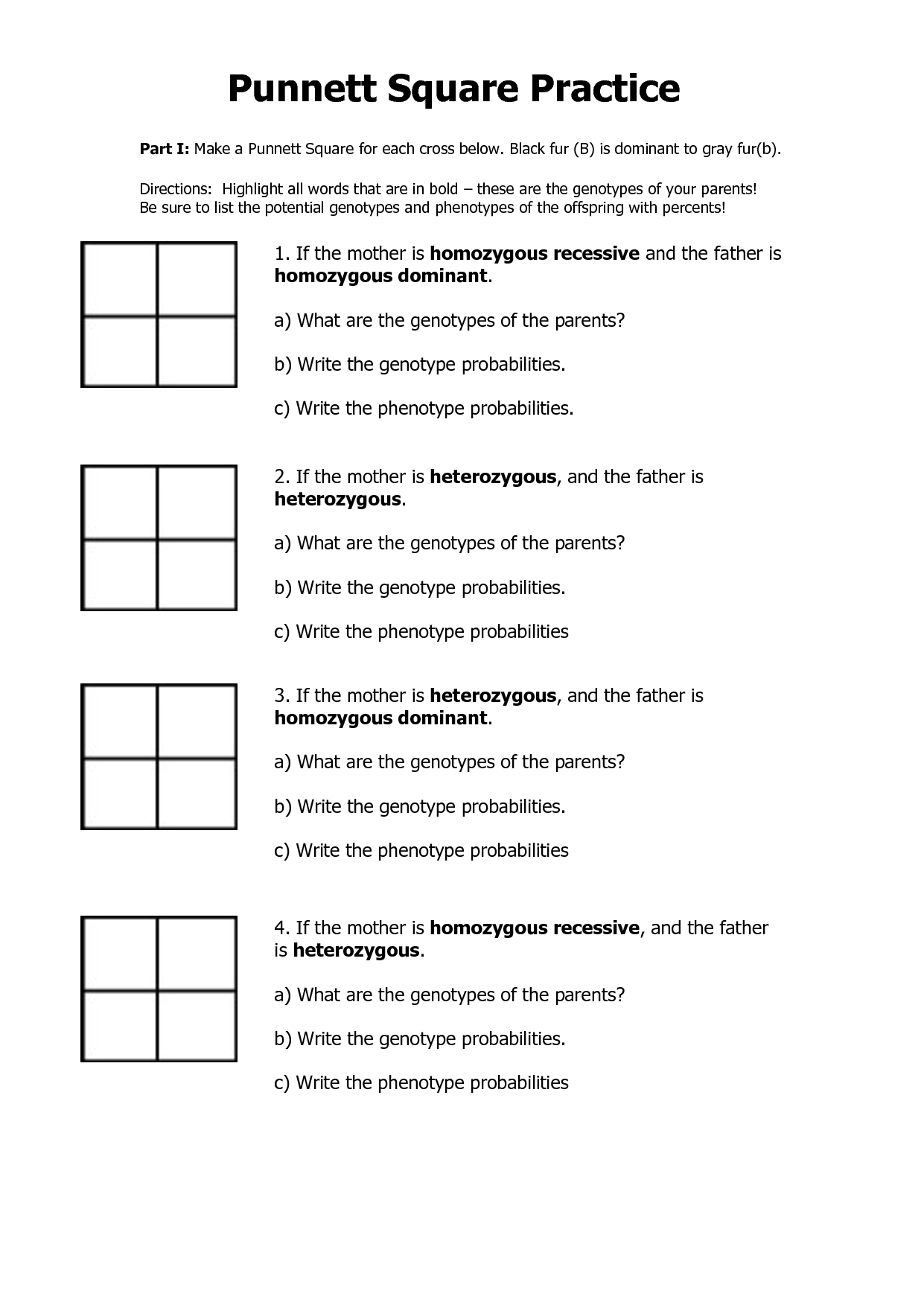 14 Best Images of Punnett Square Worksheets  Punnett 