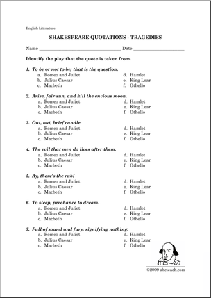 Shakespeare Worksheets Middle School