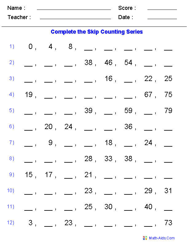 Skip Counting Patterns Worksheets 2nd Grade