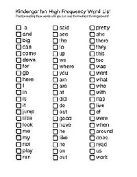 Kindergarten Common Core Word List