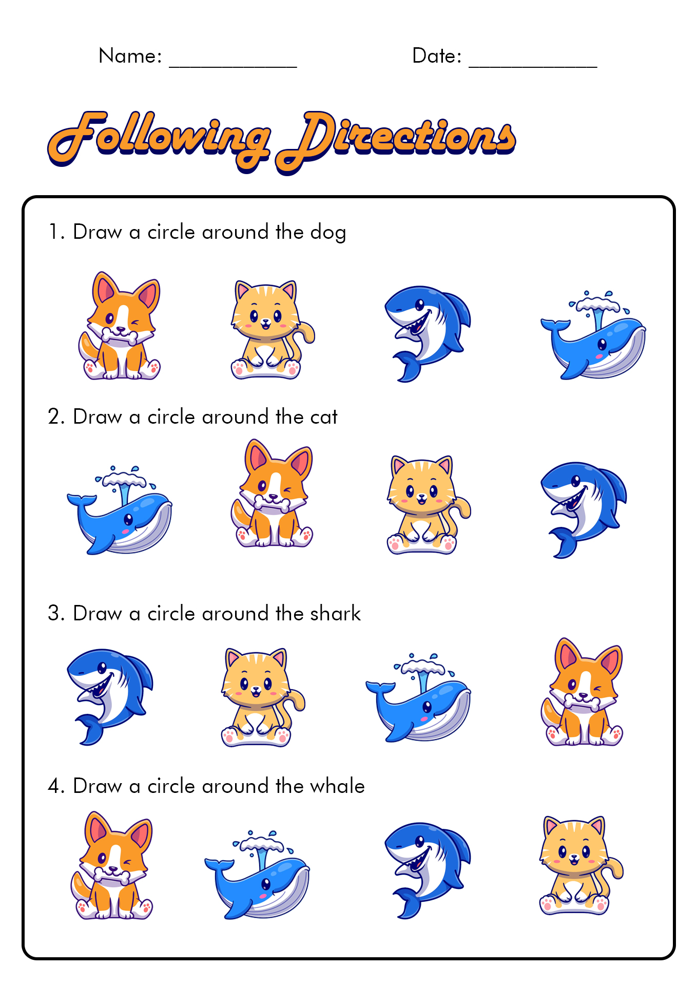 Following Directions Worksheet Free Printable