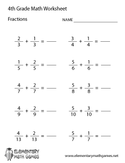 4th Grade Math Worksheets Fractions