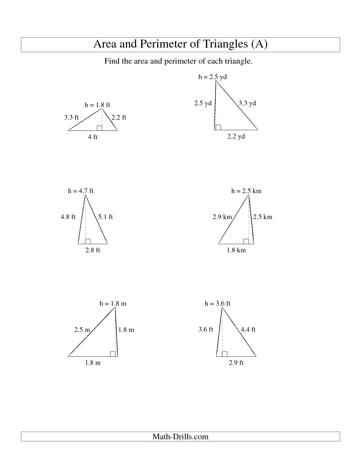 Area and Perimeter Triangles Worksheet