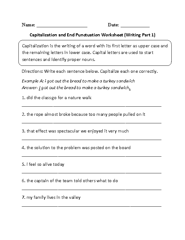 capitalization and punctuation worksheets free_334620