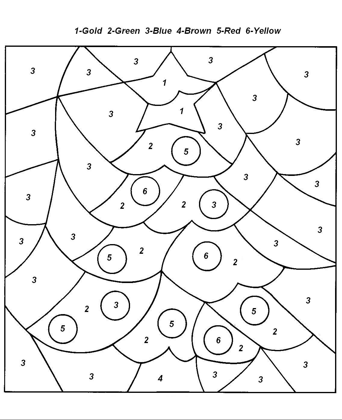 Christmas Tree Color by Number Coloring Pages