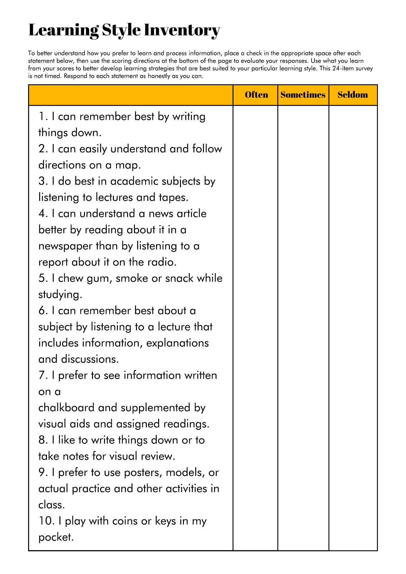 Printable Learning Styles Inventory printable-learning-styles-inventory
