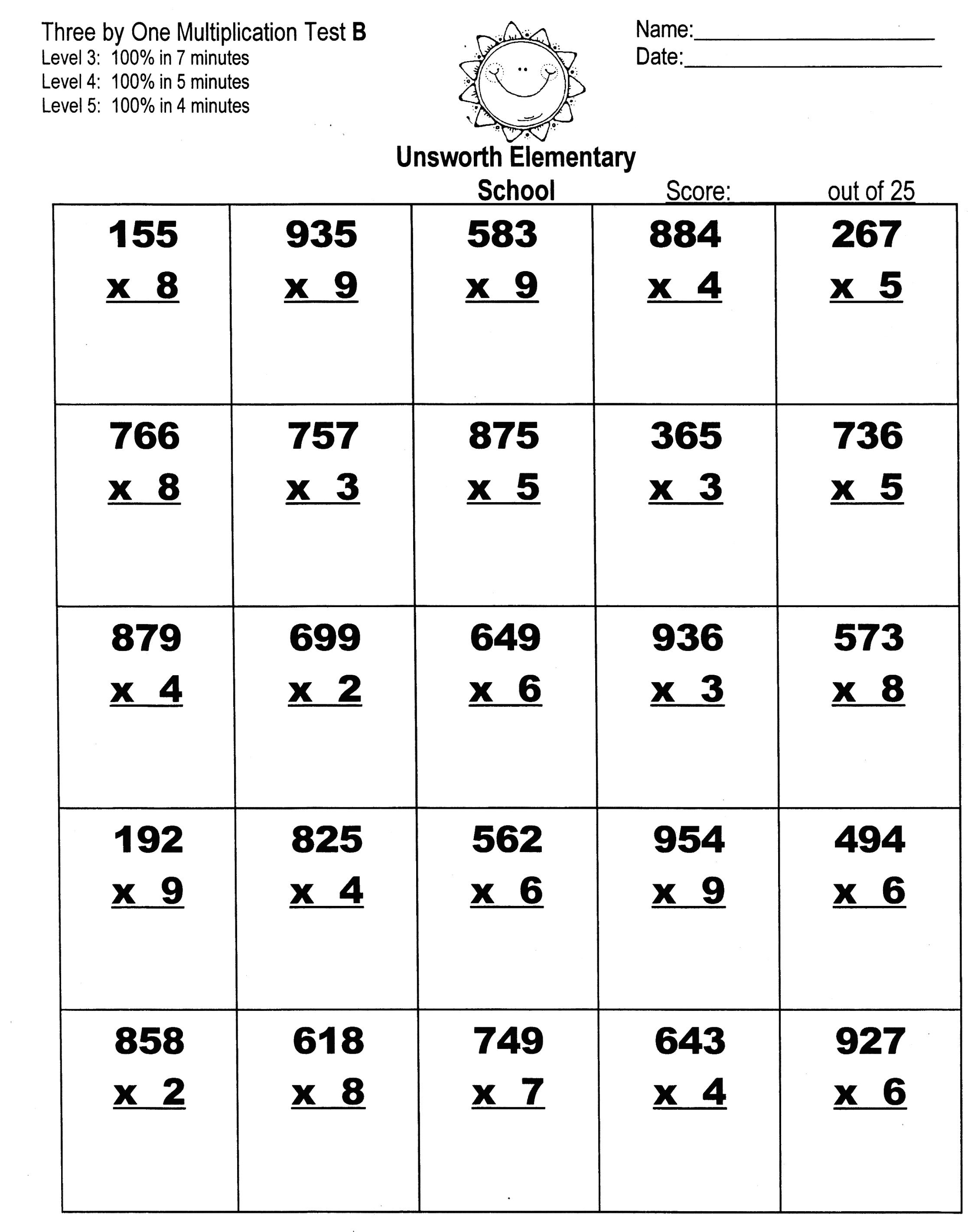 Multiplication 3 by 1 Digit Worksheets