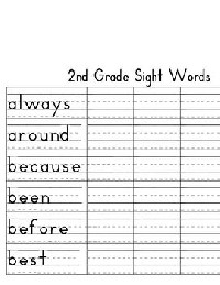 2nd Grade Sight Word Worksheet