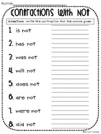 Contractions with Not Worksheet