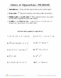 Order of Operations Worksheets 7th Grade
