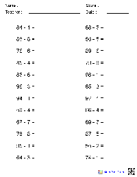Two-Digit Subtraction No Regrouping Worksheet