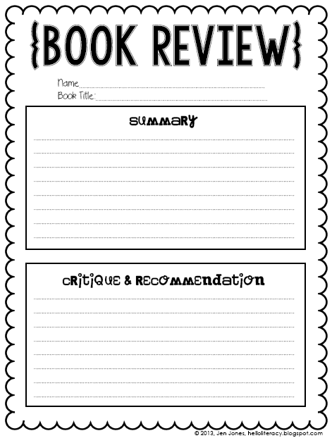 Book report sheet for first grade