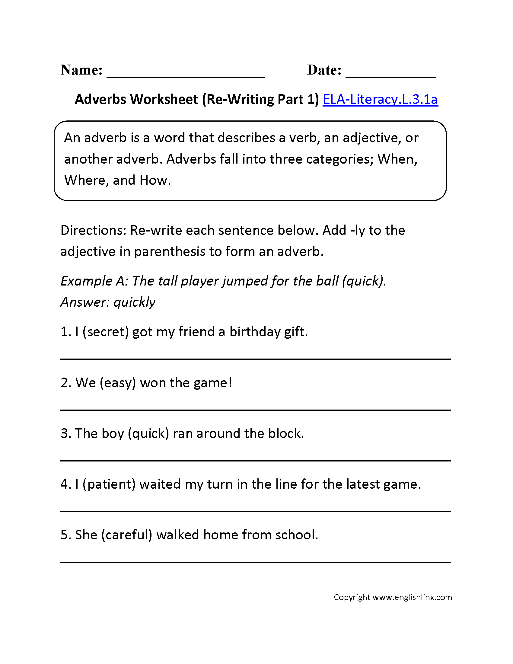 11 Best Images of Kinds Of Verbs Worksheet - Adverb Worksheets with