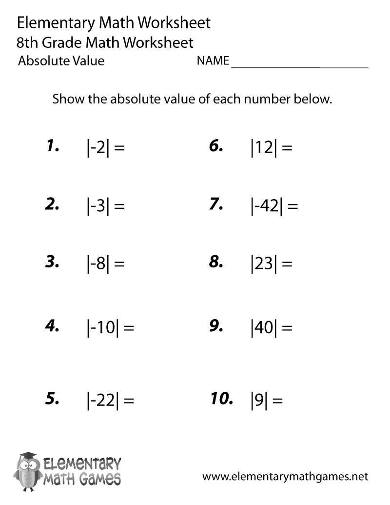 12 Best Images of Absolute Value 6th Grade Math Worksheets Answers