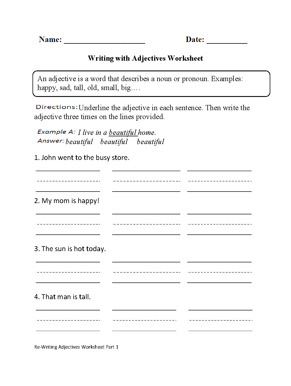 Adjectives for Fifth Grade Writing Worksheets