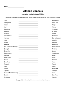 Africa Countries and Capitals List