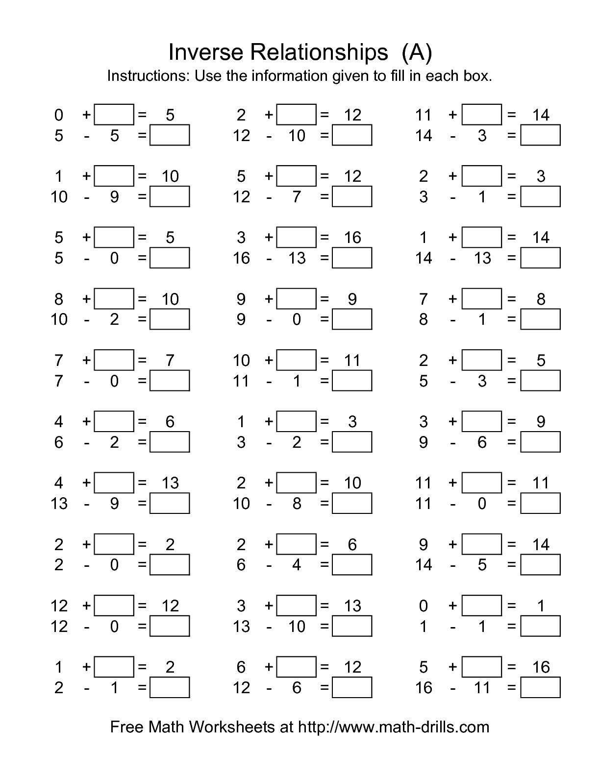 Blank Math Addition and Subtraction Worksheet
