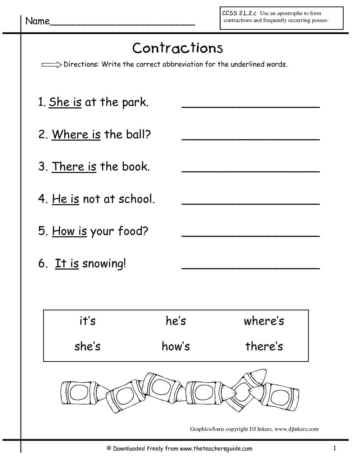 Contraction Worksheets 1st Grade