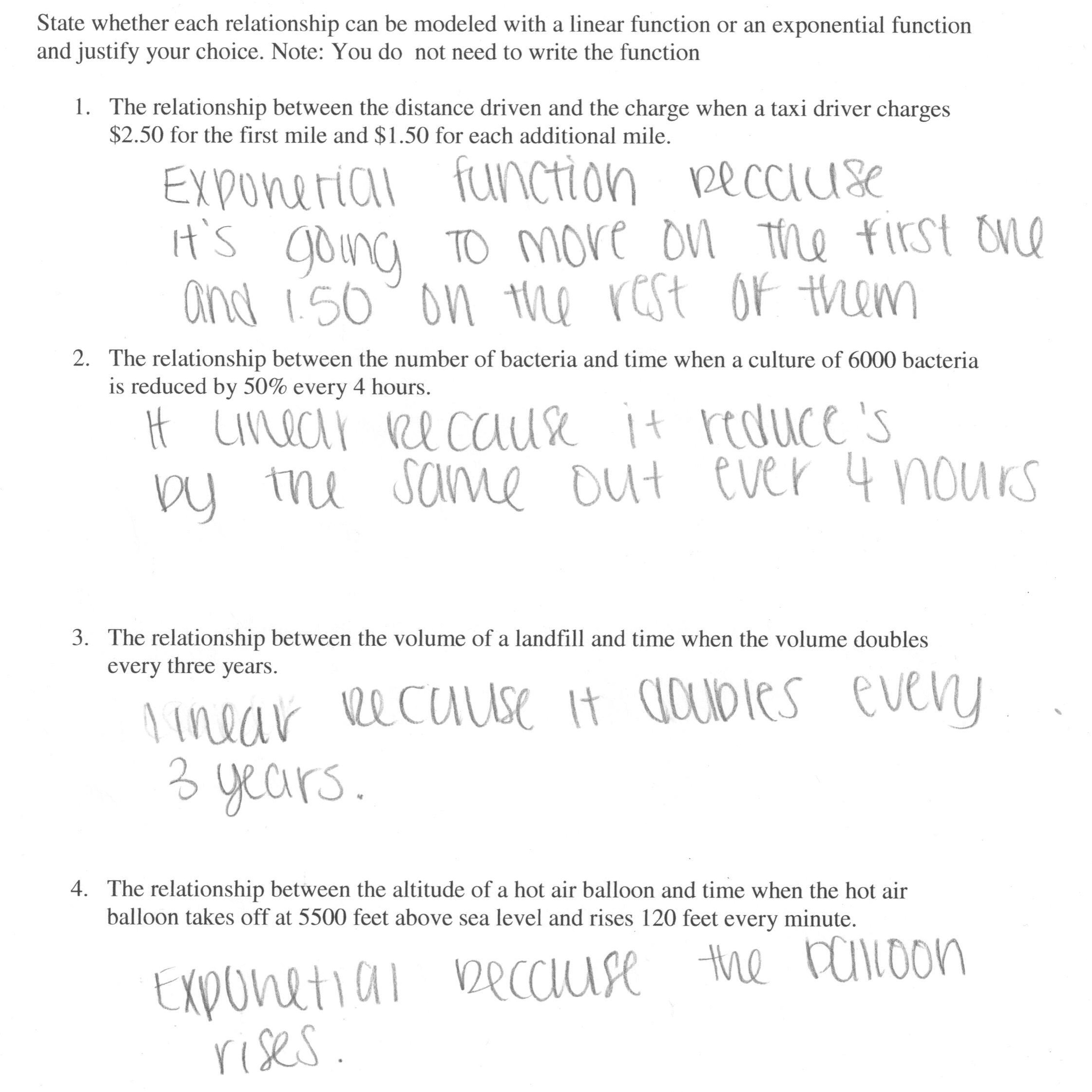 Exponential Functions Growth and Decay Worksheet Answers