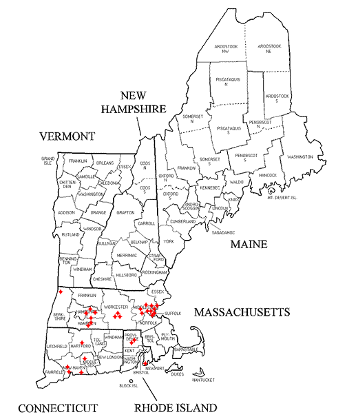 Map of New England States with Counties