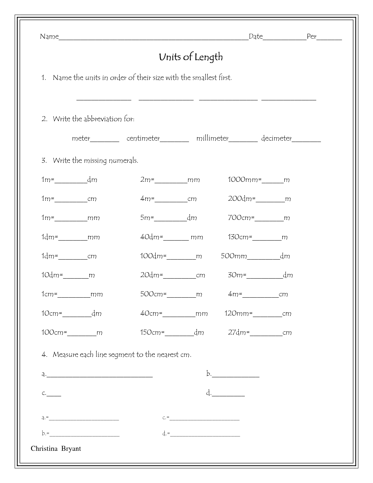 English To Metric Conversion Worksheet