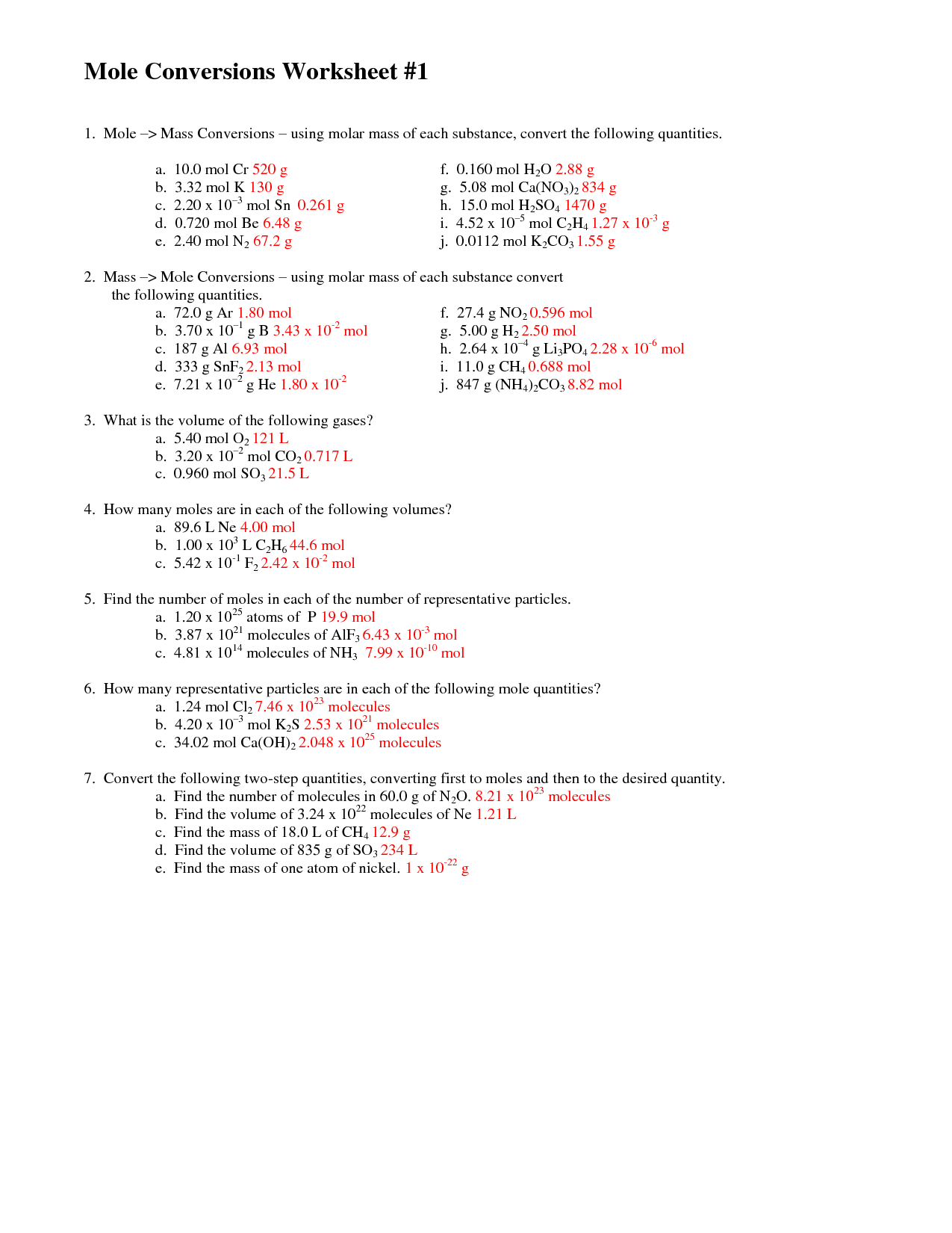 16 Best Images of Mole To Mole Worksheets  Mole Molecules and Grams Worksheet Answer Key 