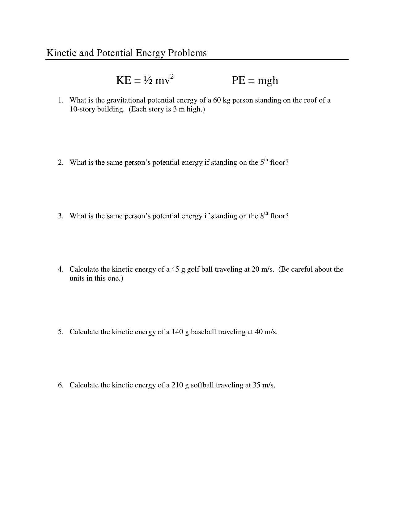 7 Best Images of Potential Kinetic Energy Worksheet Answer Key  Potential Energy Worksheets 