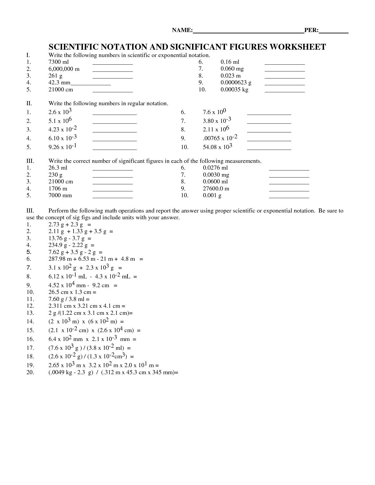 Chemistry Worksheet Significant Figures And Scientific Notation  Kidz Activities