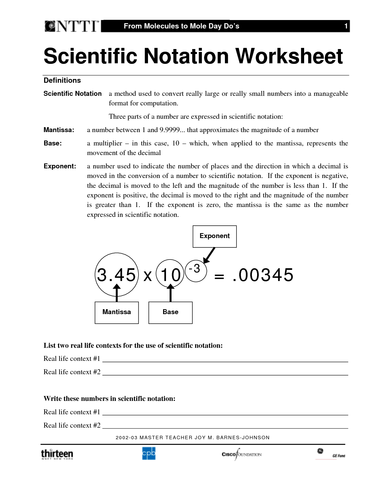 Scientific Notation Word Problems Worksheet