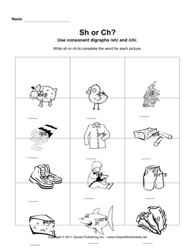 SH and CH Digraph Worksheets