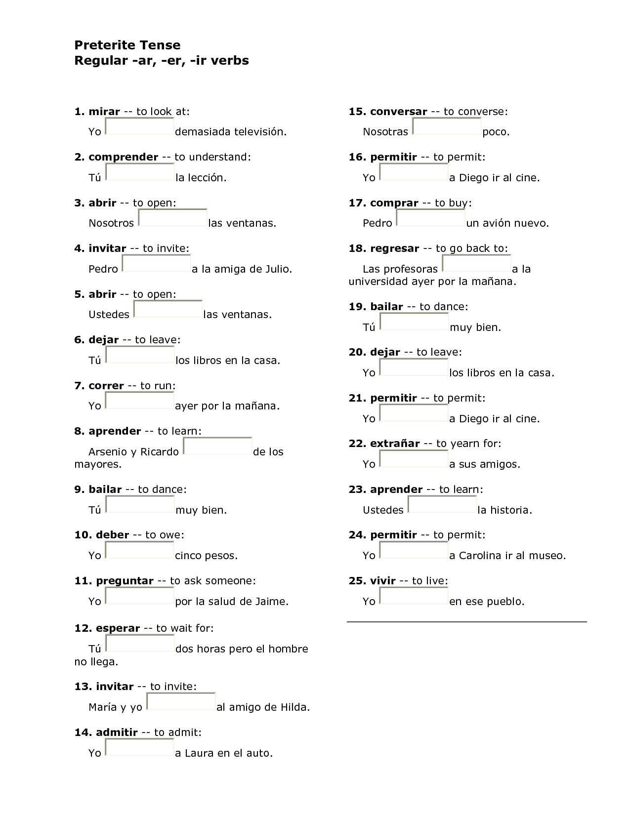 Er Spanish Verbs Worksheet
