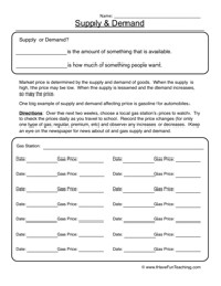 Economics Supply and Demand Worksheets Elementary