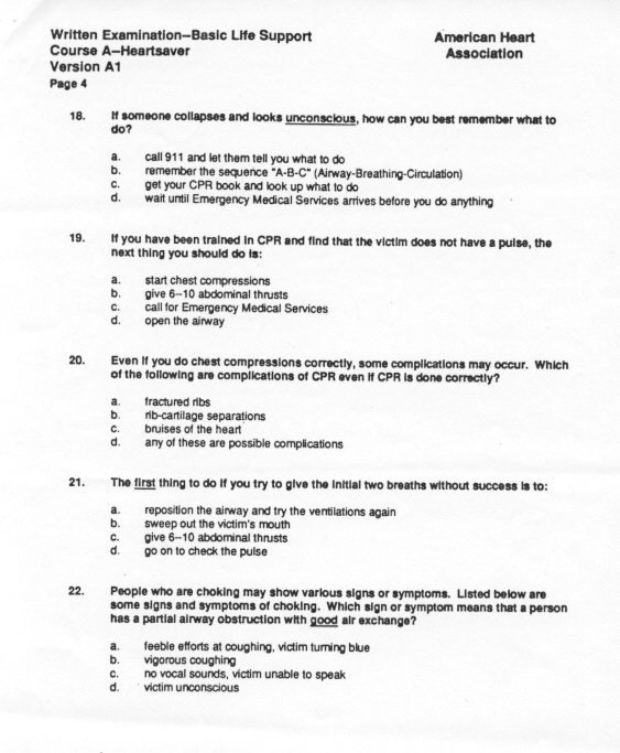 American Heart Association Cpr Test Study Guide