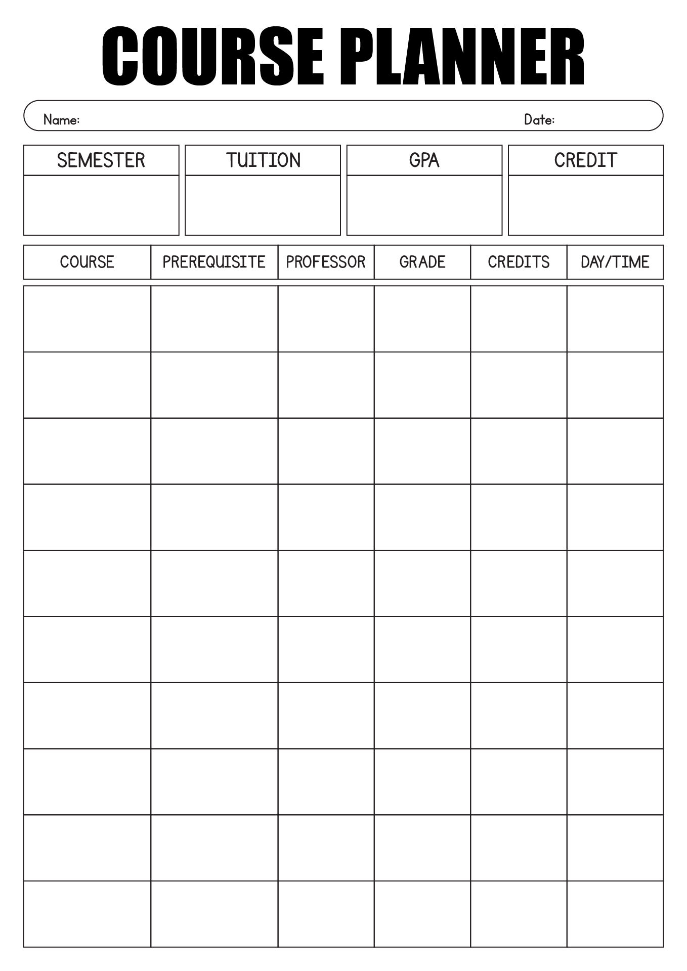 19 Best Images Of College Planning Worksheet College Semester Plan