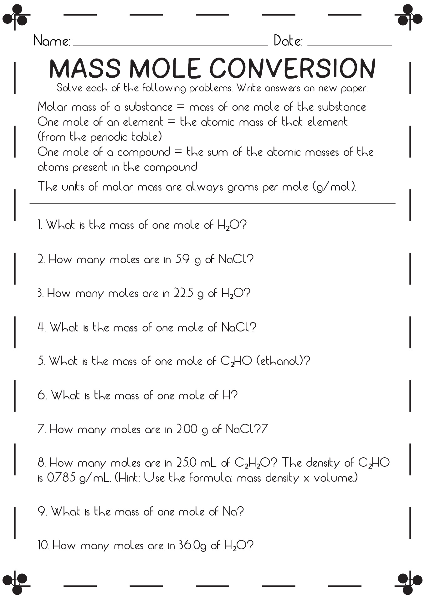 18 Best Images of Mole Conversion Problems Worksheet Answers  Mole Ratio Worksheet Answers 