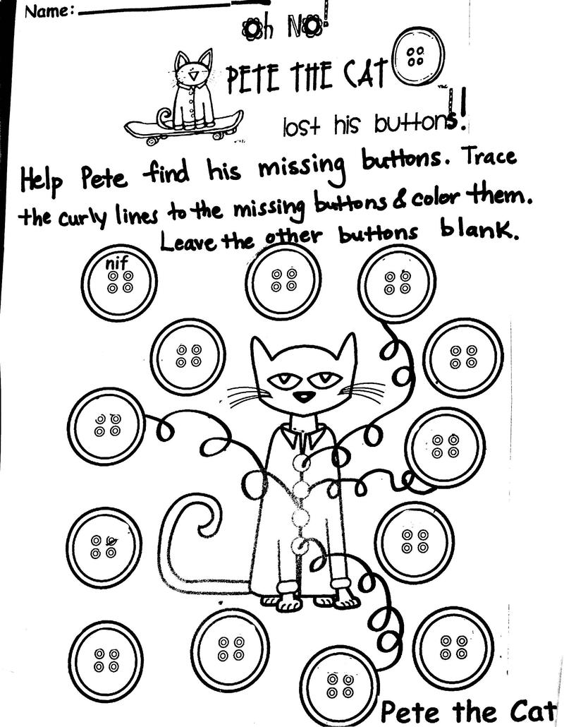Pete the Cat Four Groovy Buttons Coloring Page