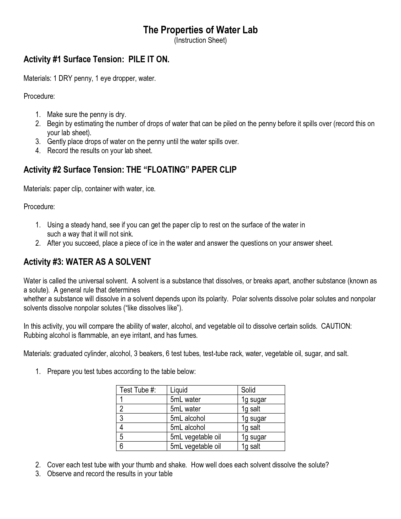 33 Properties Of Water Worksheet Answers Biology - Worksheet Project List
