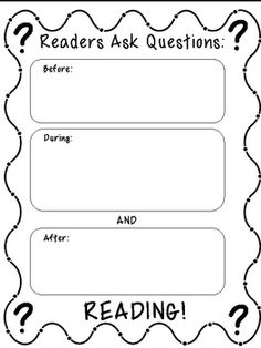 Questions Before during After Reading Worksheet