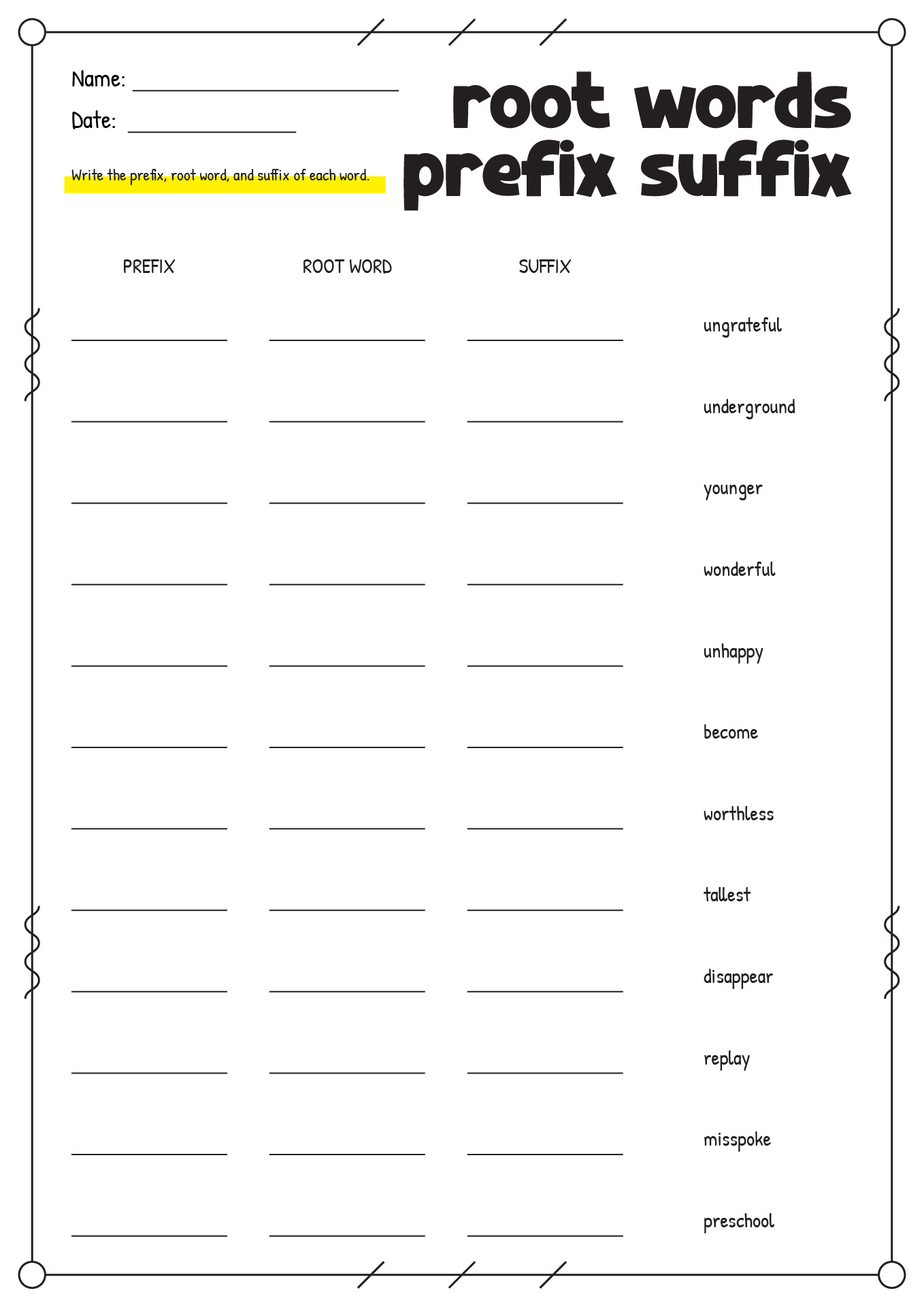worksheets-on-root-words