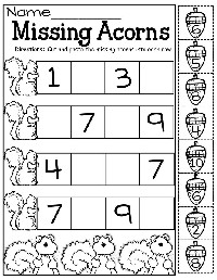 Cut and Paste Missing Number Worksheets for Kindergarten