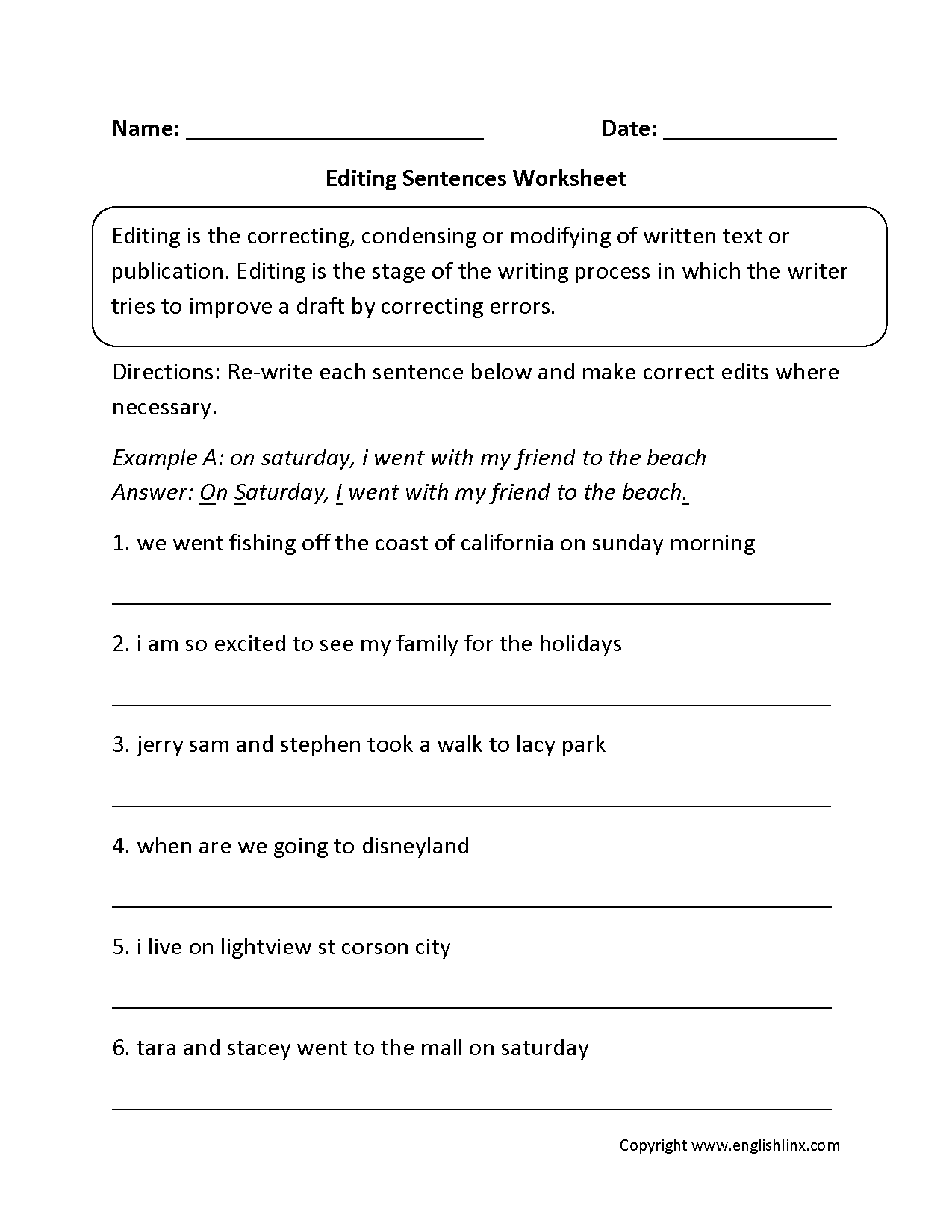 Sentence Writing Worksheets 4th Grade