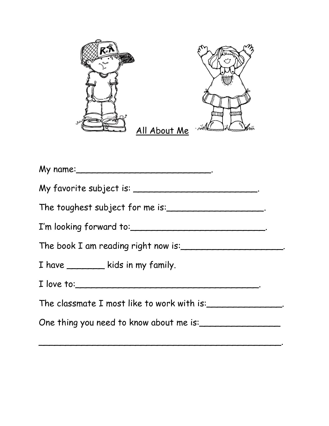 All About Me Template Worksheet
