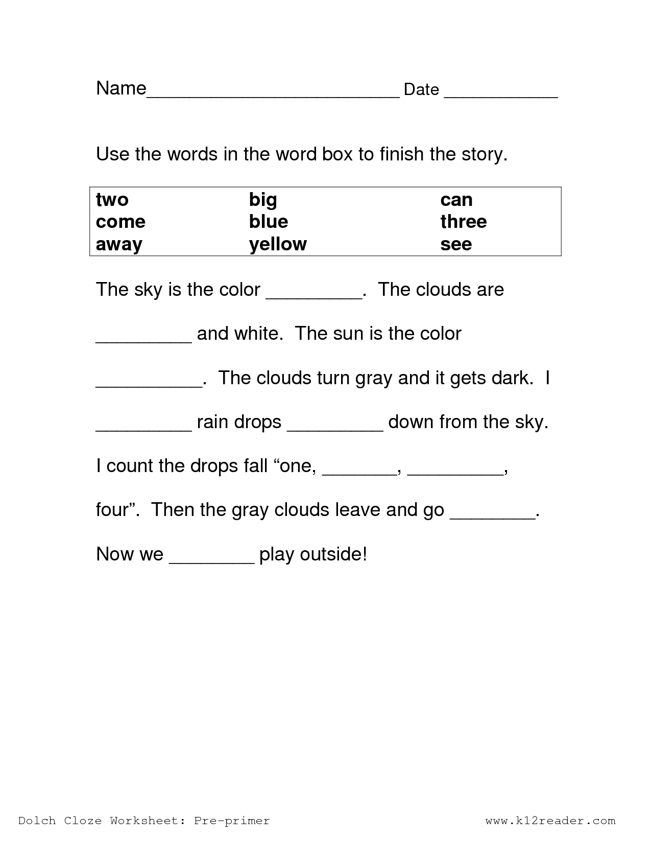 Cloze Passage For Grade 1 Cloze Passage For Grade 1