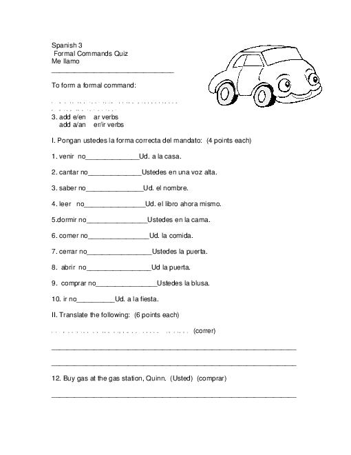 9 8 Commands Of All Verbs Spanish Worksheet
