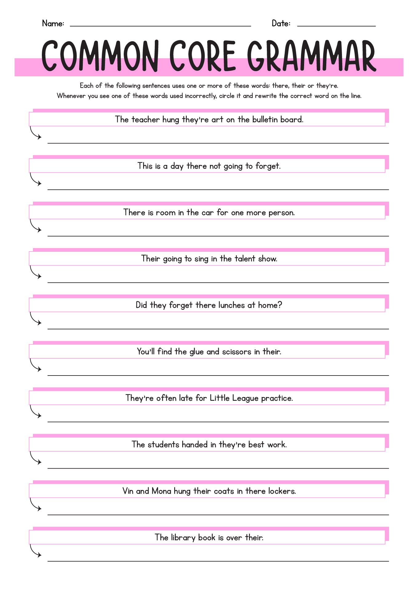 Free Grammar Worksheet Printables