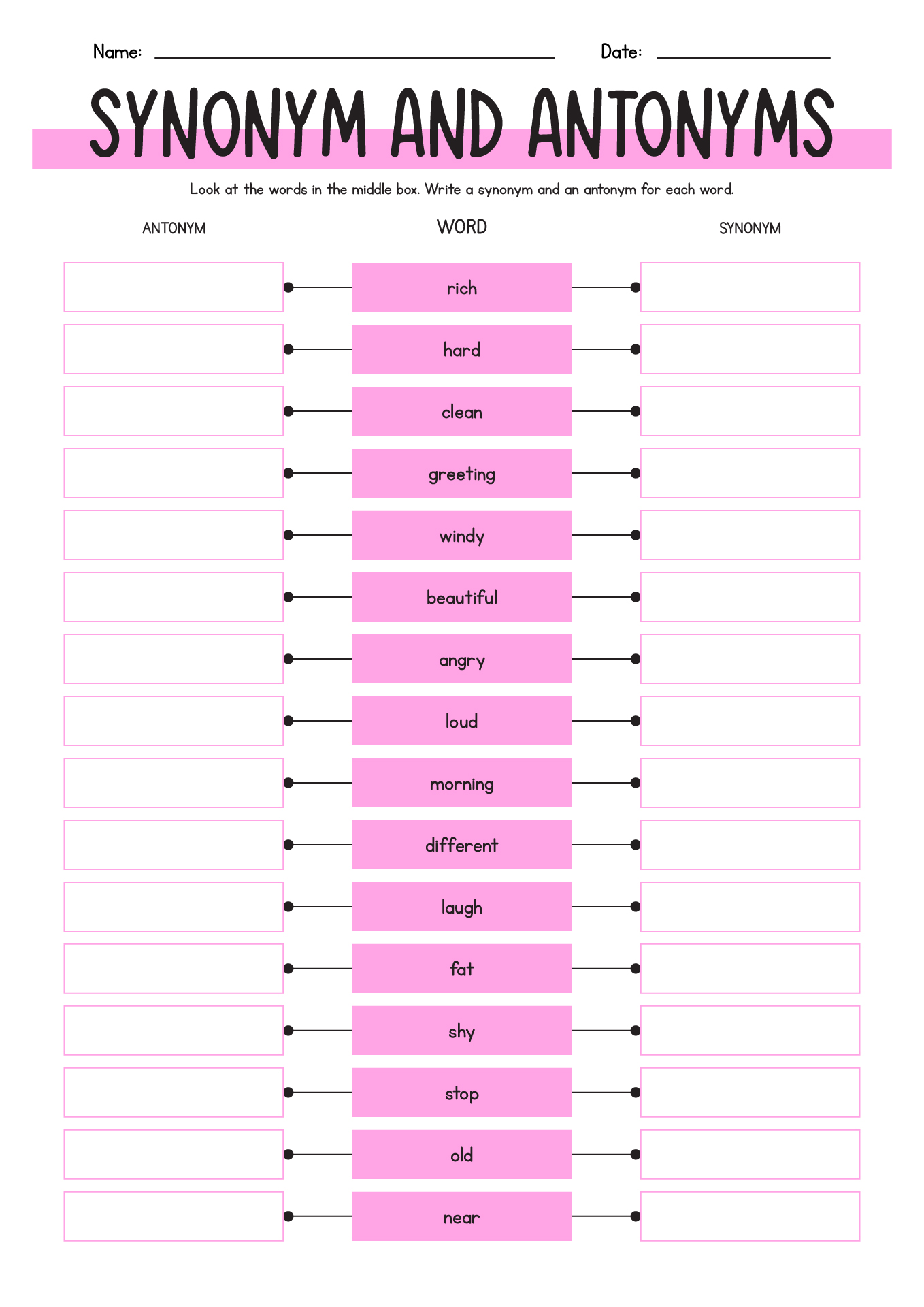 Synonyms And Antonyms Worksheets 3rd Grade