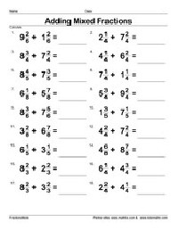 Adding Mixed Fractions Worksheet